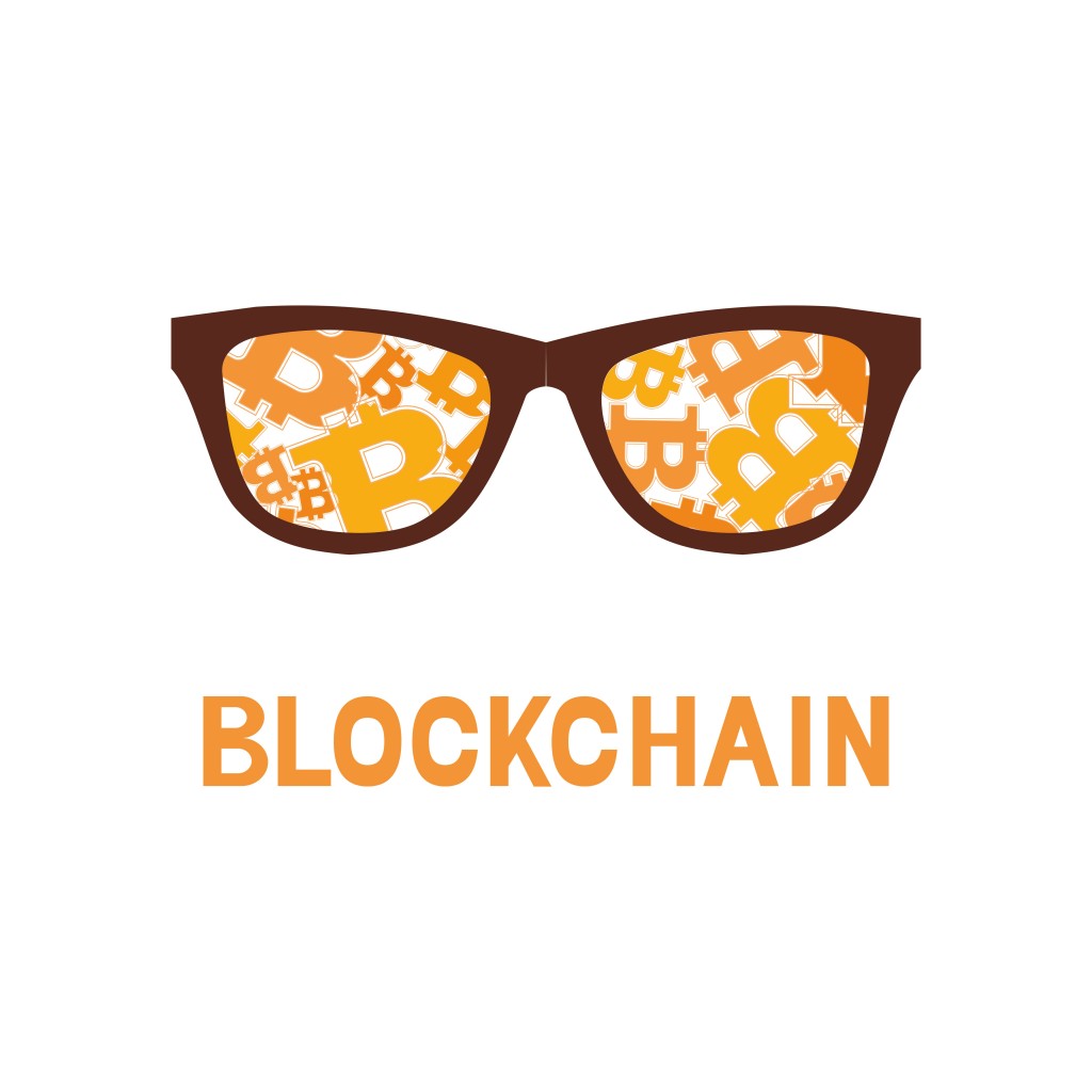 bitcoin symbol and letter blockchain on orange background