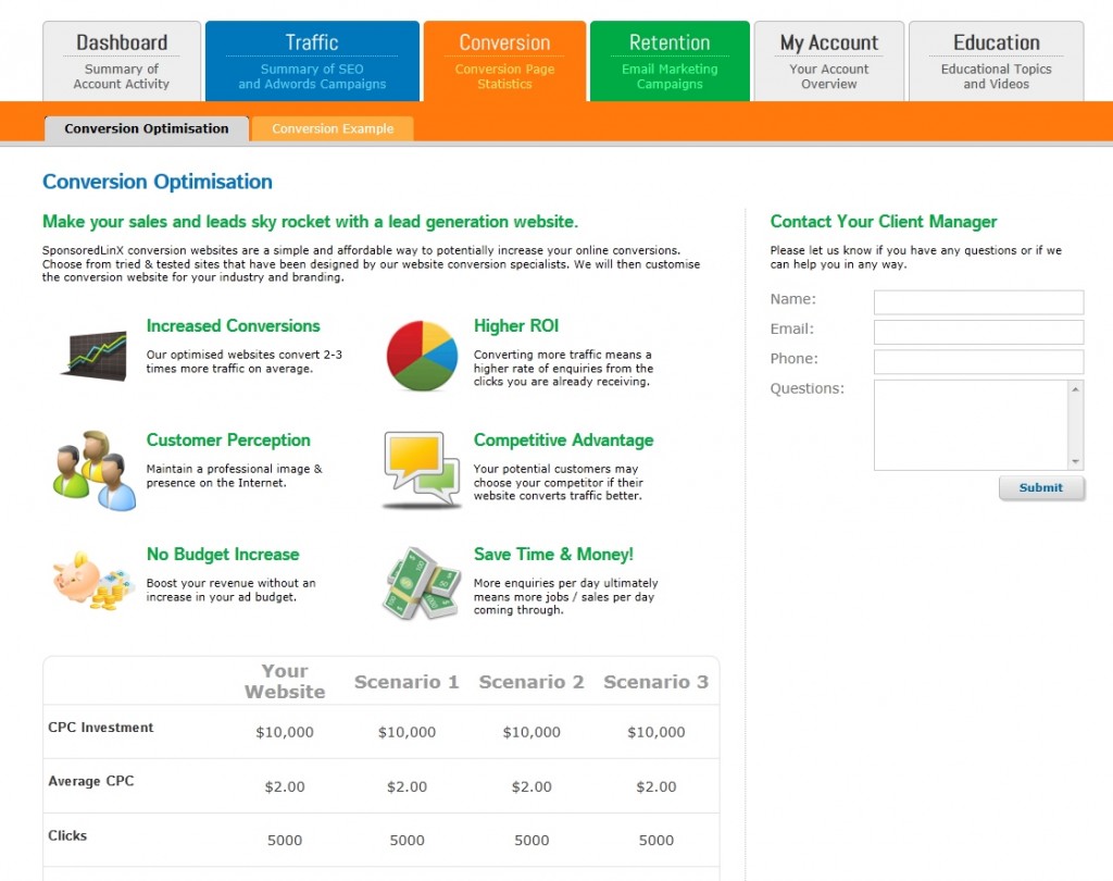 client panel conversion page